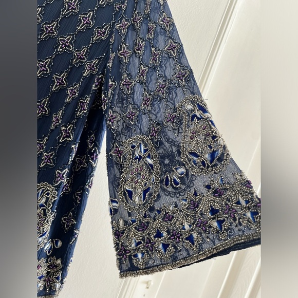 Calypso St. Barth Dapis Silk Embellished Blue Beaded Evening Jacket, Large - Picture 10 of 13